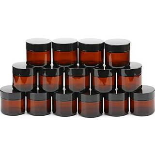 Encheng 15 pakke med 2 oz rav runde glasskrukker med indre foringer og sorte låg tomme kosmetiske containere fløde krukker