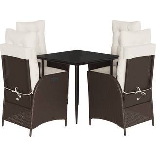 Spisebordssæt Til Haven 5 Dele Med Hynder Polyrattan Brun - 4 / Skarpt ben / 80 cm bordlængde