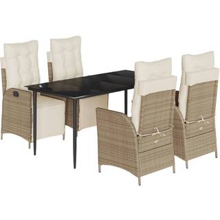 Spisebordssæt Til Haven 5 Dele Med Hynder Polyrattan Beige - 4 / Skarpt ben / 160 cm bordlængde