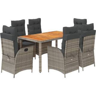 Spisebordssæt Til Haven 5 Dele Med Hynder Polyrattan Sort - 6 / Grå / Uden fodskammel