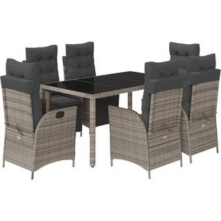 Spisebordssæt Til Haven 3 Dele Med Hynder Polyrattan Sort - 6 / Grå / 150 cm bordlængde