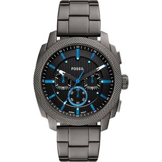 Fossil Machine herreur i gun metal med blå detaljer på sort skive