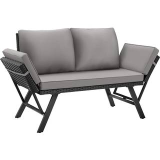 Havesofa polyrattan Sintra, justerbare armlæn, 2 i 1 - lysegrå/sort