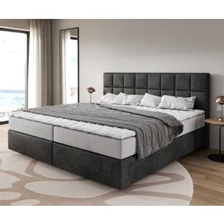 Boxspringbett Dream-Fine Mikrofaser Anthrazit Vintage 200x200 cm mit Taschenfederkernmatratze und Topper Visco