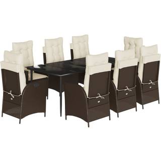 Spisebordssæt Til Haven 5 Dele Med Hynder Polyrattan Brun - 8 / Uden fodskammel / 200 x 100 x 74 cm