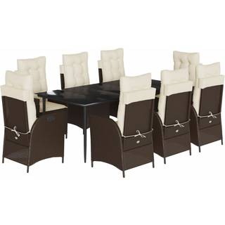 Spisebordssæt Til Haven 5 Dele Med Hynder Polyrattan Brun - 8 / Med fodskammel / 200 x 100 x 74 cm