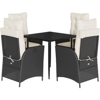 Spisebordssæt Til Haven 9 Dele Med Hynder Polyrattan Sort - 4 / med fod nedad / 80 x 80 x 74 cm