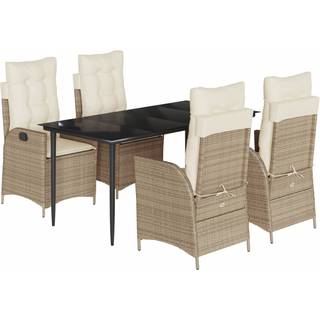 Spisebordssæt Til Haven 5 Dele Med Hynder Polyrattan Beige - 4 / Uden fodskammel / 160 x 80 x 74 cm