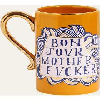 L'Objet Tea And Coffee - 'Motherfucker' mug, gold, blue and white in MULTICOLOUR earthanware