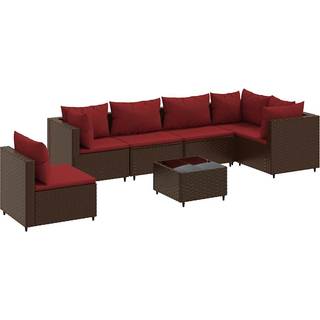 Loungesæt Til Haven 5 Dele Med Hynder Polyrattan Sort - Brun og rød / 3x hjørnedel   3x midterdel   bord