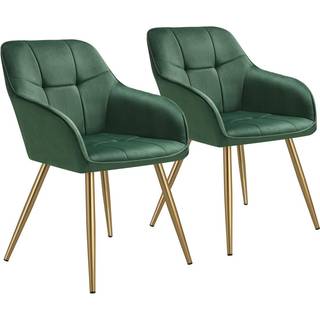 Stol Marilyn, velour, quiltet - mørkegrøn/guld,Sæt med 2 stk.