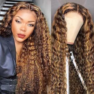 Firieya 4/27 Højdepunkt blonder foran parykker menneskehår forud plukket 180 densitet 4x4 ombre honning blond dybe bølge blonder lukning parykker