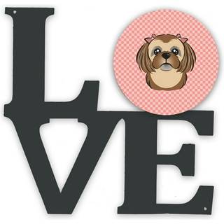 """" Caroline's Treasures Checkerboard Pink Chocolate Brown Shih Tzu Metal Artwork Love Wall-Decor multicolor """"