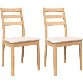 Spisebordsstole Med Hynder Massivt Gummitræ Hvid - Naturfarvet og lys