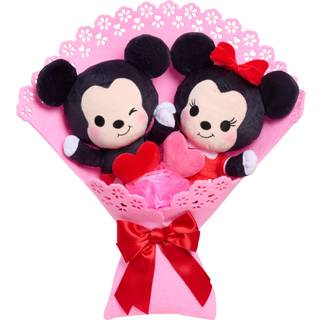 Bare spill Disney Valentines 13,5-tommer buket med mellemstore Mickey Mouse og Minnie Mouse Plush Fyldte Animal