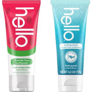 Hej smilende haj og frisk vandmelon fluorid gratis børn tandpasta pakke inkluderer 4,2 oz smilende hajbørn fluor gratis tandpasta og 4,2 oz fluor