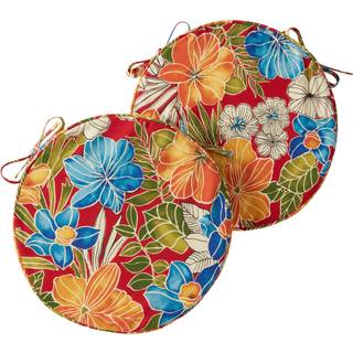 Greendale Home Fashions Udendørs 18-tommer rund reversibel sædepude Aloha Crimson 2 Count