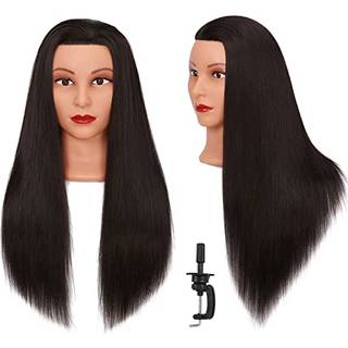 Headlima Cosmetology Mannequin Head Manikin Training Head 26-28 '' Synthetic Fiber Hair Styling Practice Doll Head Frisør med klemstativ (sort)