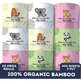 MOTHER EARTH Bambustoiletpapir - Ultrabldt og strkt 3-lags badetppe 400 ark pr. rulle Hypoallergen og septisk sikker Megaruller Pakke med 24 r