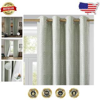 Myntgrøn og sølvfarvet 100% blackout jacquard geometriske mønster gardiner 52 tommer bred 108 tommer længde 2 paneler termisk isoleret støj Reduc