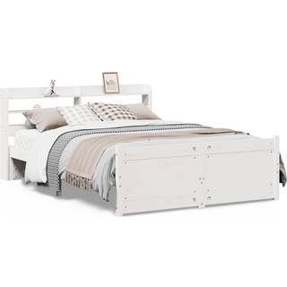 Sengeramme Med Sengegavl Massivt Fyrretræ - Hvid / 120 x 200 cm