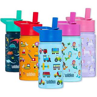 Wildkin Kids 14 Oz Genanvendelig BPA -fri rustfrit stål Vandflaske med lækagefast låg til drenge og piger isoleret holdbar og let at rengøre vand
