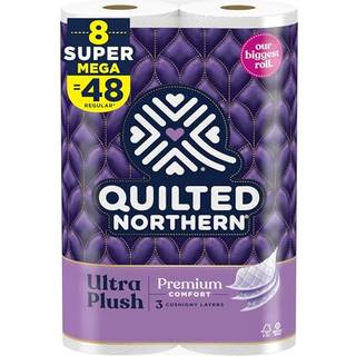 Quiltet nordlig ultra plys toiletpapir 8 super mega ruller = 48 Regelmæssige ruller 3x tykkere* 3 lag blødt toiletvæv