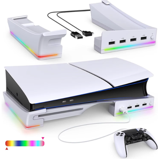 PS5 Slim USB Hub og Horisontal Stander med cool RGB lys. iPega. Sort