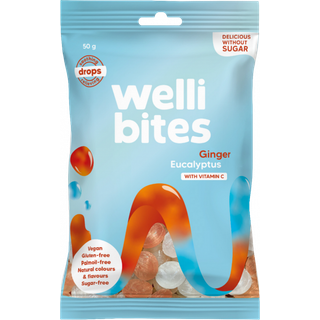 Wellibites Drops med Vitamin C, Ingefær & Eukalyptus, 50 g