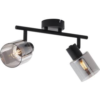 Moderne loftslampe sort med rundt røgglas 2-lys - Cilin