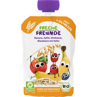 Freche Freunde Økologisk mos med banan, æble, hindbær, blåbær og havre 109.50 DKK/1 kg (6 x 100.0g)