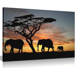 Elefanter i Sunset Africa Landscape Canvas Wall Art Picture Print (30x20)