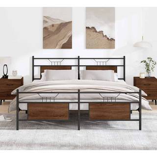 Sengeramme Uden Madras Konstrueret Træ Brunt Eg Brun Eg - med hovedgærde og fodgærde / 183 x 203 cm