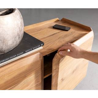 Lowboard Kiano 200 cm Akazie Natur 4 Türen V-Fuß Edelstahl Raumteiler - Natur, Silber