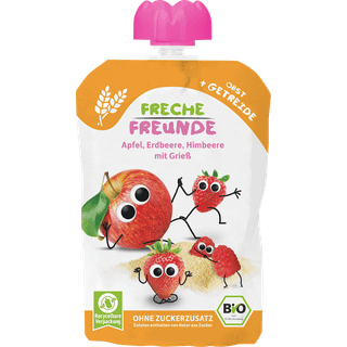 Freche Freunde Økologisk babymos med æble, jordbær, hindbær og grød 119.50 DKK/1 kg (6 x 100.0g)