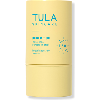 TULA Skin Care Protect + Go Dewy Glow Sunscreen Stick SPF 50 - Hudpleje-frste ikke-fedtet rod-fri Pfring p farten & Reef-sikker med forurenin