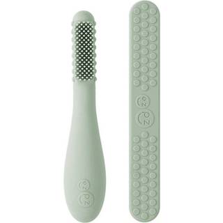 ezpz Baby-Led-tandbrste + Tungepressor Dual Pack (Sage) - 100 % silikonetandbrste + Silikone/rustfrit stl Tungepressor - Hjlper med at stte