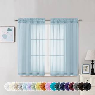 Chyhomenyc Sky Blue Sheer Curtains 45 tommer lange 2 paneler Lysfiltreringsstang Lomme Voil