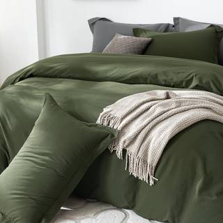 BDEAR LINEN FES DUVET COVER Queen Størrelse 100% VASKET BUTON TYMER DÆKNING STØRRELSE 90X90INCH MED LYSIPPER LUKKEN OG 2 PILDOWCASES SOLID-OLIVE