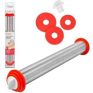 Justerbar ekstra stor konditorrulle med tykkelsesringe- Fransk dejrulle i rustfrit st?l med 17 """" t?nde og 3 aftagelige ringe for at justere tykk