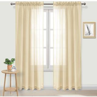 DWCN Beige Sheer Curtain Semi Transparent Voile Rod Pocket Curtains til soveværelse og stue 52 x 90 tommer lang sæt med 2 paneler
