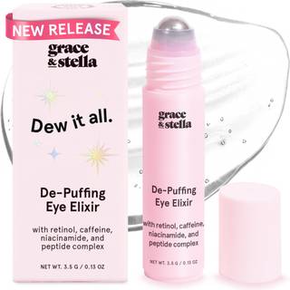 Grace & Stella Under Eye Lightener Roller - Retinol & Coffeine Eye Serum for Puffiness Dark Circles Fine Lines & Wrinkles - Hydrating & Smoothing