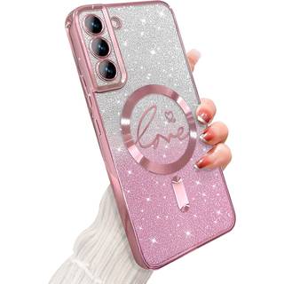 Zonrw til Samsung Galaxy S21 Case Magnetic For Women Girl Soft Luxury Love Heart Pleting Bling Gradient Glitter Clear Telefonkasse Kompatibel med