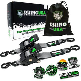 Rhino usa udtr?kkelige skraldestropper (2 -pakke) - 2 tommer x 10 fod (3 033 lb Break Strength) - Heavy Duty Auto Self Retracting Tie Down Stropp