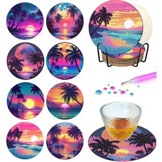 8 pcs diamantmaleri kystkit med indehaver DIY landskab kyster Diamond Art Kits til begyndere Voksne Lille diamantmaleri Art Craft Supplies