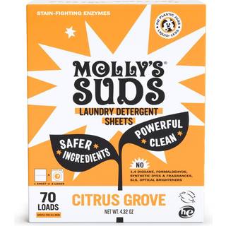 Mollys SUDS Vaskeri Detergent Sheets | Blid mod følsom hud kraftig biobaserede enzymer pletbekæmpelse | Liquidløs og plastfri emballage | 70 bela