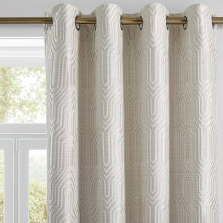 Fløde og sølvfarvet 100% blackout jacquard geometriske mønster gardiner 52 tommer bred 120 tommer længde 2 paneler termisk isoleret støj Reducere