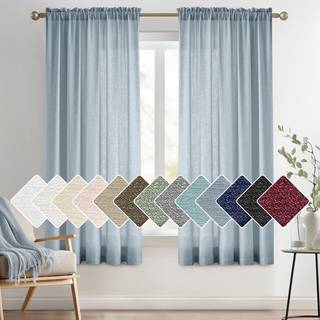 Melodieux st?vede bl? semi -rene gardiner 54 tommer l?ngde til sovev?relse stue faux linned vindue privatlivets fred rene gardiner stanglomme 52