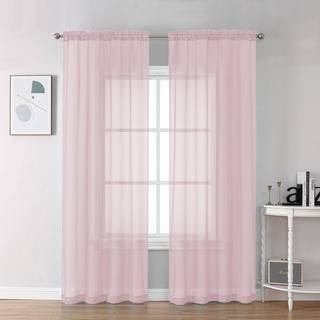 Chyhomenyc ren rødme lyserøde gardiner 90 tommer lange 2 paneler lys filtrering blødt luftigt solidt elegant voile vindue