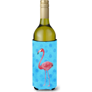 """"Carolines Treasures Flamingo Blue Polkadot Beverage Insulator Hugger 750 ml Multicolor""""